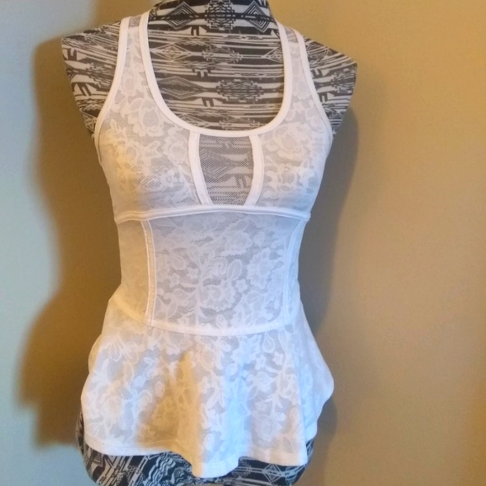 American Eagle workout mesh white peplum tank